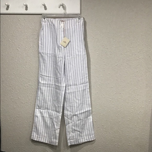 NWT Faherty Malibu Linen Blend Pants Pier Stripe Blue Size XS High Rise Coastal - Picture 4 of 8